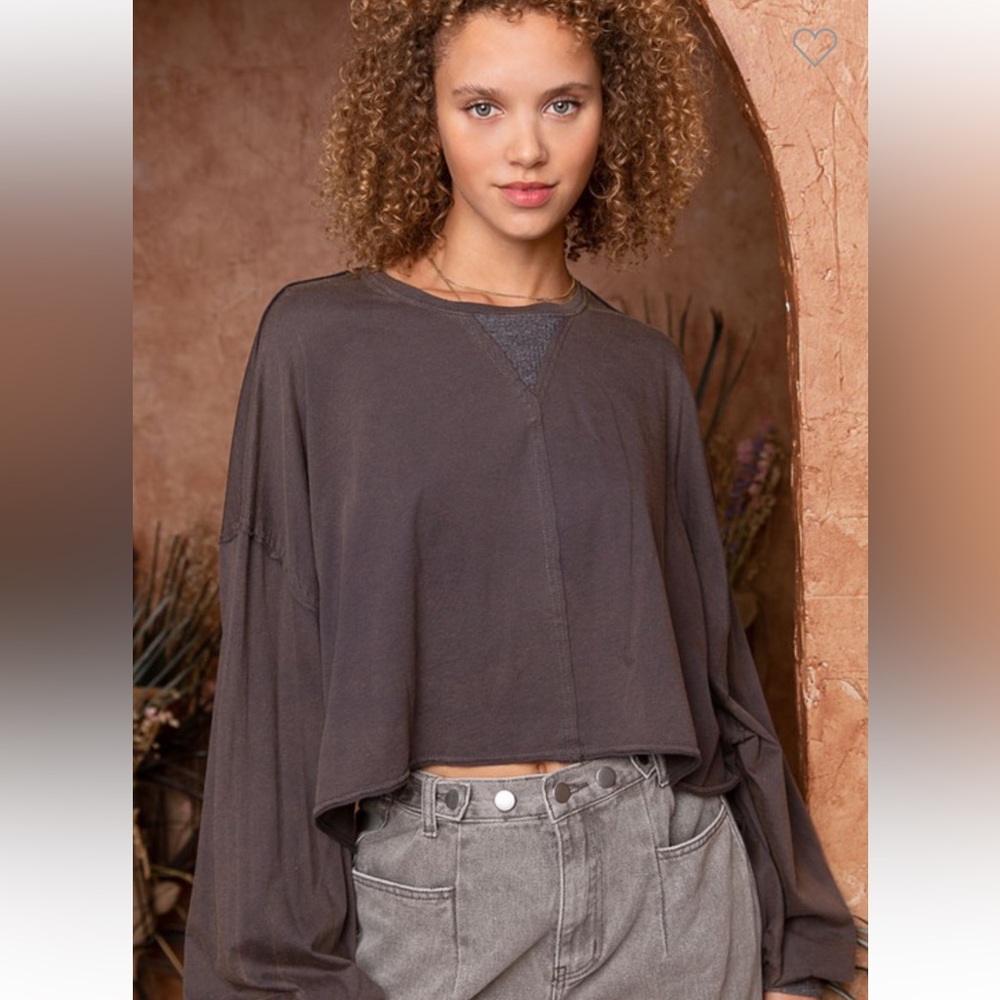 Pol Cropped Long Sleeve Basic Knit Top - image 2
